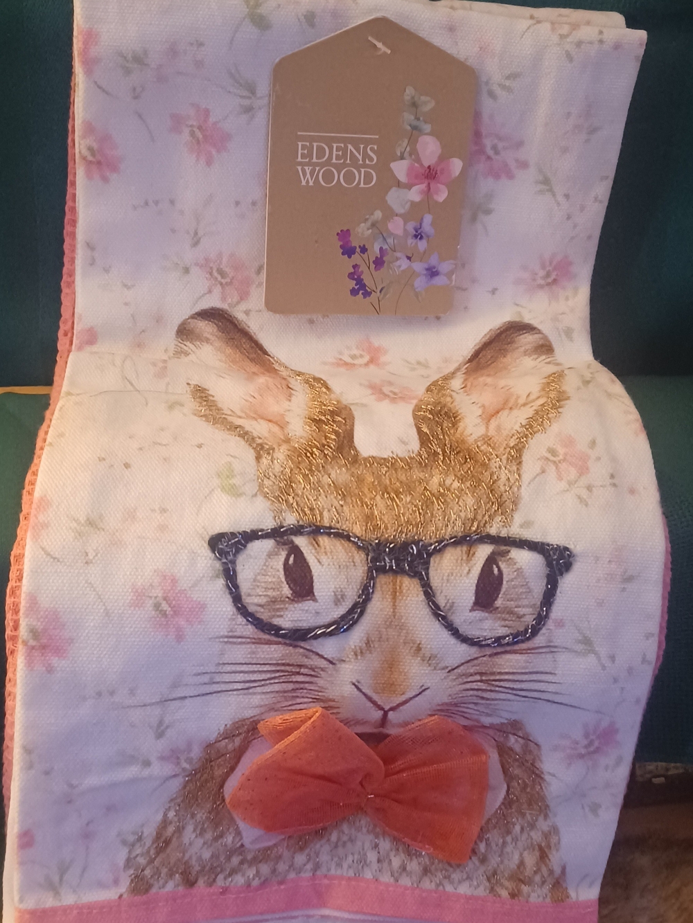 Edens Wood Pink Bunny Kitchen Towel with Bow
